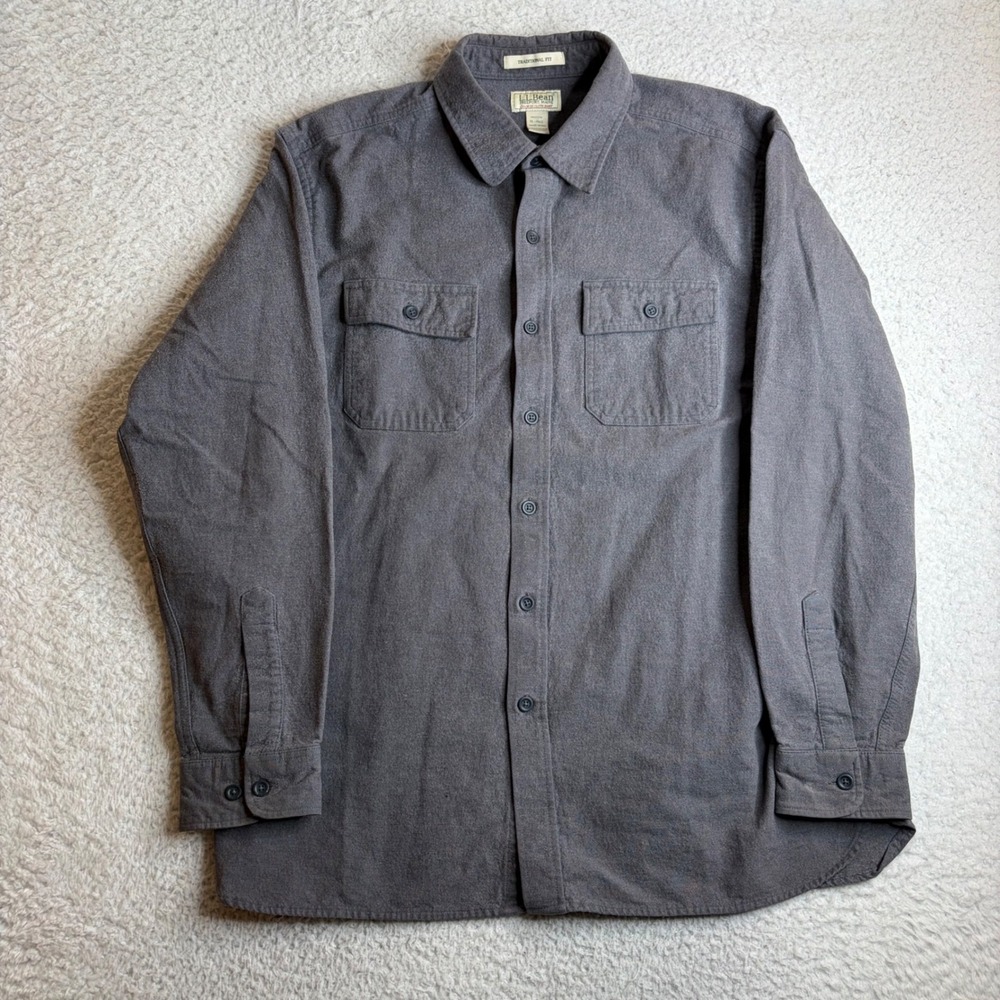 LL Bean Vintage Chamois Cloth Shirt Mens XL Gray Flannel Cotton 187923